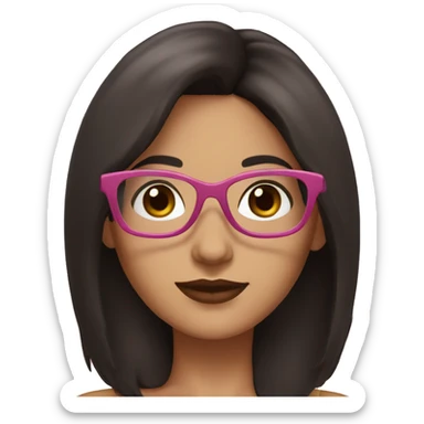 brunette woman with brown eyes, black hair color with pink glasses sticker