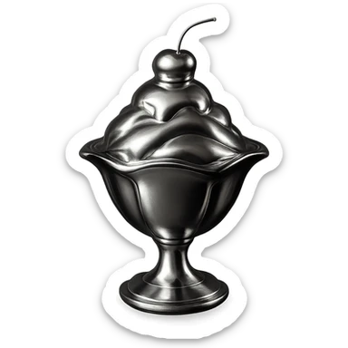 chrome ice cream sundae, reflective metallic finish, cherry on top sticker