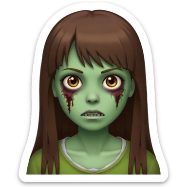 Zumbi feminino, de pele verde, cabelo marrom, longo, liso e castanho com franja reta sticker