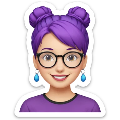 woman with purple hair bun and glasses sticker