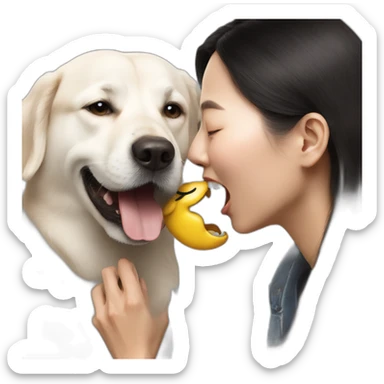 dog being licked by an asian woman sticker