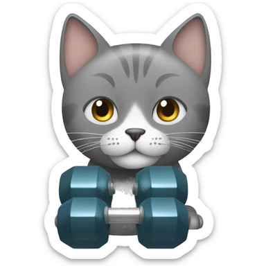 Grey cat with dumbbells and sneakers sticker