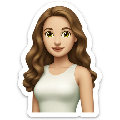 beautiful girl with long hair, brown hair, brown green eyes, looks like natalie portman, smiling at t sticker