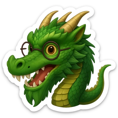 Add small round glasses to the venerable dragon for a wise look in emoji style with no background. sticker
