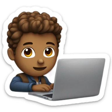 Cute programmer on his laptop with lighted skin a brown quiff and brown eyes and very little beard  sticker