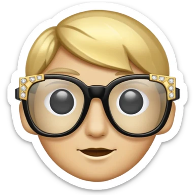 black glasses with + diamond and golden sticker