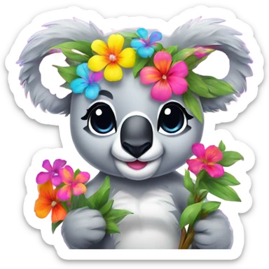 Lisa Frank koala bear with flowers sticker