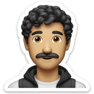 i'm a 23 years old developer, with black hair. and a mustach with no beard. generate me a memoji face sticker