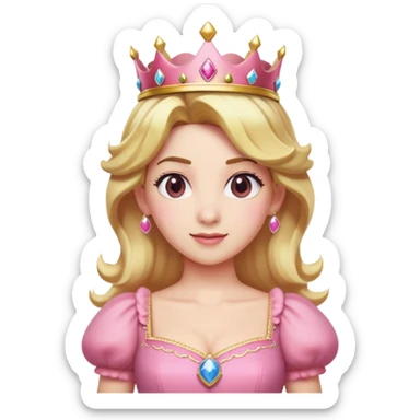 Princess Peach from Mario games with blonde hair, pink dress, crown sticker