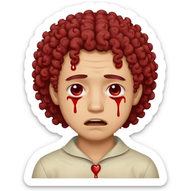 light skin man with curly hair crying blood sticker