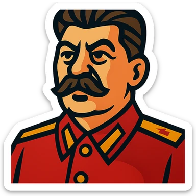 cartoonish caricature of Stalin with exaggerated features sticker