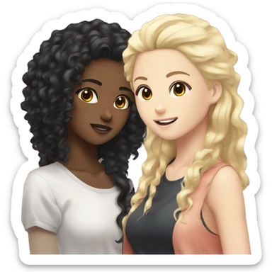 One girl withe bleck curly hair and another girl with straight blonde hair anime  sticker