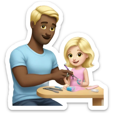 blonde babydaughter gives blonde dad a manicure sticker