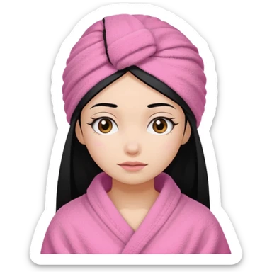 Girl with a pink towel on her head, black hair tucked in towel  sticker