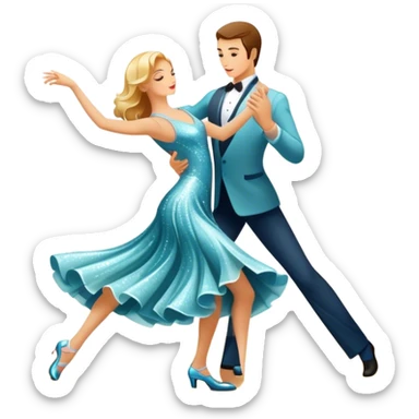 Humanless Icon for Ballroom Dance: elegant ballroom dance shoes, a sparkling dress, and a dance floor with a spotlight. The icon should capture the grace and elegance of ballroom dancing, with emphasis on movement and rhythm. Transparent background. sticker