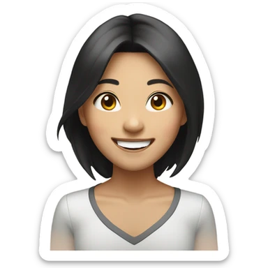 Asian girl with shoulder-length black hair, Smiling with joy, showing teeth. sticker