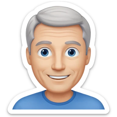 Middle aged man with receding grey hair and no beard, blue eyes sticker