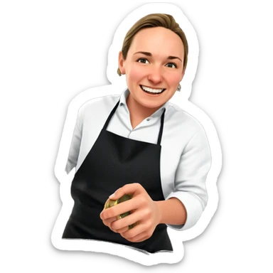happy boy in apron cooking sticker