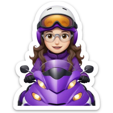 dark purple snowmobile, me Sitting on snowmobile goggles and helmet not covering my face brown eyes long wavy hair white skin dark purple formula 1995 snowmobile change sled color dark purple and white not yellow Snowmobile helmet and goggles, not on my face sticker