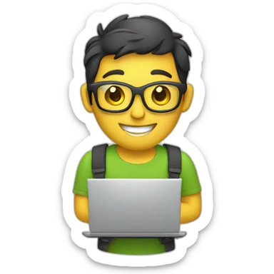 happy coder with laptop sticker