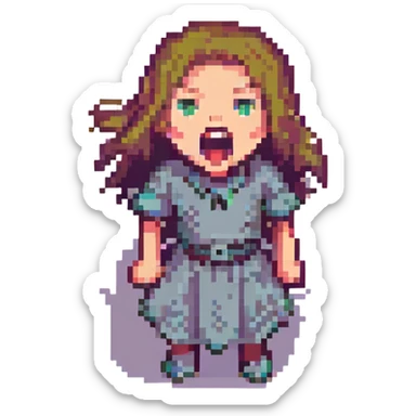 a girl screaming, pixel art style sticker
