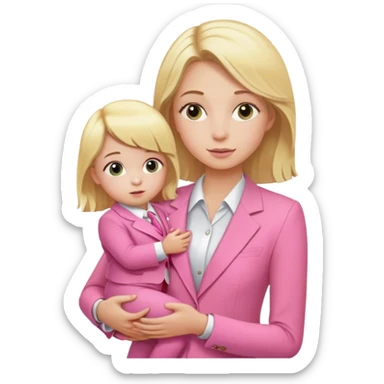Blond girl pink suit with child sticker