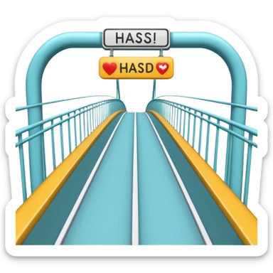playful and clear emoji style of a simple bridge linking two hospitals with the word 'HASD' standing on the bridge sticker