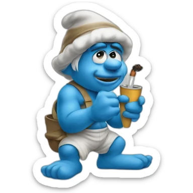 unhealthy looking smurf with sigaret sticker