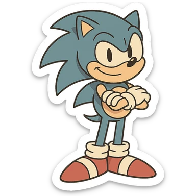 Sonic the Hedgehog, standing with arms crossed, confident expression, modern animated style sticker