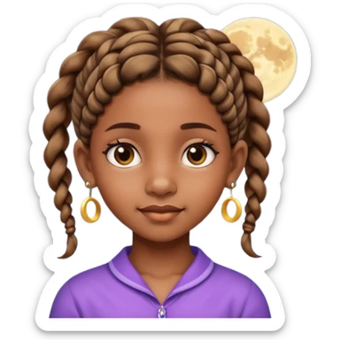 a brown skin ten year old girl with short twists  and moon earrings sticker