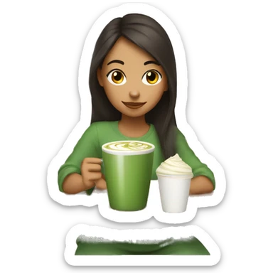 Girl sipping matcha latte  sticker
