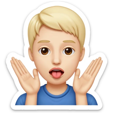 Person with hands each side of face with tongue sticking out sticker