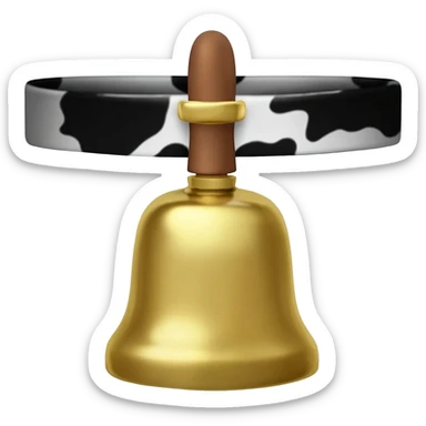 plain gold vintage grater cowbell on a collar with black and white cow pattern sticker