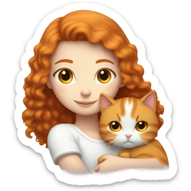 Ginger girl cuddling white black fluffy cat  sticker