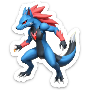 Edgy futuristic Zoroark-Salandit-Lucario-fusion sticker