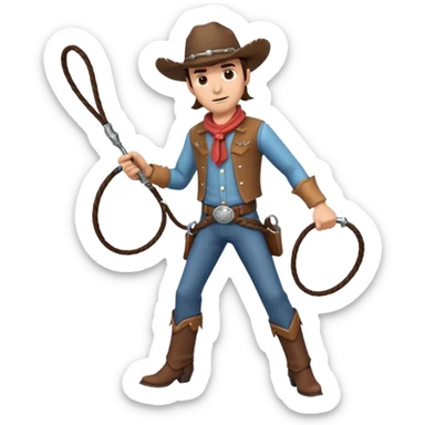 cowboy man holding a whip, dynamic pose, western outfit, adventure vibe, 3D cartoon, mobile game icon style, clean background, no text, no watermark
 sticker