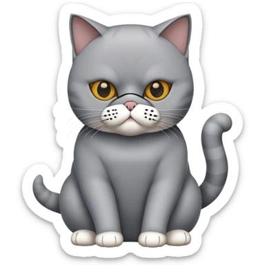 British Shorthair cat full body sitting with a mask sticker
