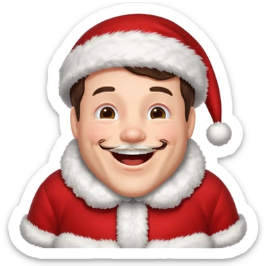 a brunette hair man wearing an oversize santa clothes while laughing  sticker
