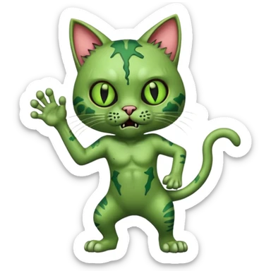 green zombie cat full body with action pose sticker