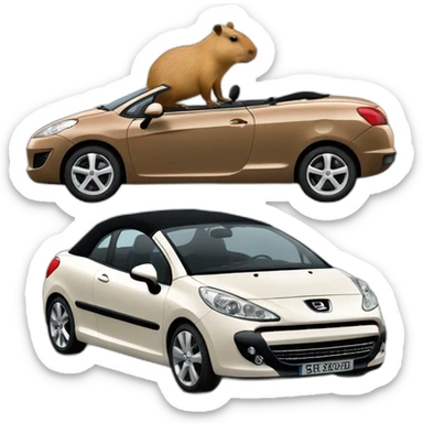capybara with a beret driving a peugeot 207 coupé cabriolet sticker