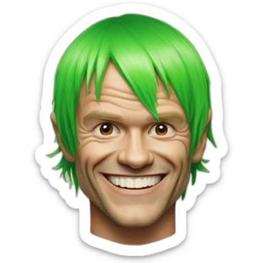 Michael “Flea” Balzary face, with neon green hair, smiling with gap in front teeth, bass player for Red Hot Chili Peppers sticker
