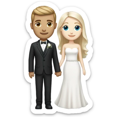 Wedding couple, groom white skin with brown hair and brown eyes, bright with white skin blonde hair and blue eyes sticker