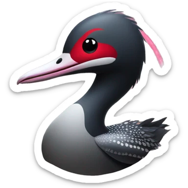 A loon with red thin beams of light coming out of its eyes sticker
