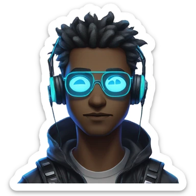 Anime gamer guy cyberpunk neon sticker