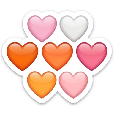 5 hearts in a row: dark orange, orange, light orange, white, pink, dusty pink, and dark rose. sticker