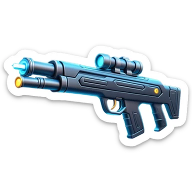 Clash of Clans aesthetic: Cinematic Playful Laser Rifle Emoji, rendered in a 3D vector-style similar to standard emojis with minimal shading and bold, simplified shapes. A compact, sleek energy weapon with futuristic contours and a glowing barrel, softly glowing with a sci-fi battle charm. Simplified yet unmistakably iconic, highly detailed and consistent, glowing with a soft pulsating radiance and high shine. Stylized with a touch of cosmic engineering and a soft glowing outline, capturing the essence of a cutting-edge energy armament with a playful, dynamic aura! sticker