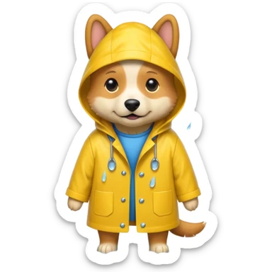 a dog wearing a raincoat in the rain sticker