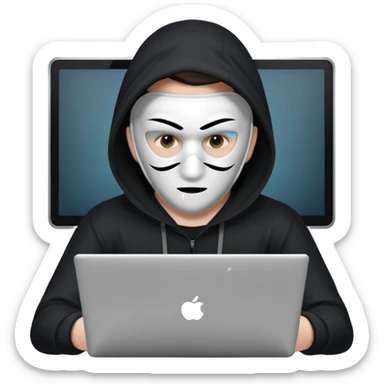 hacker with mask using laptop sticker