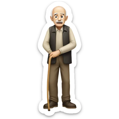 Old Man withe bushy eyebrows hunched over with a cane and bald head  sticker