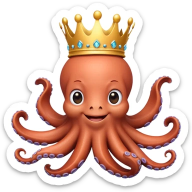  create an realistic pretty 3d octopus smiling wearing AKA pari with a crown   sticker